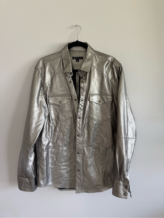 INC International Concepts Other - INC International Concepts Metallic Silver Leather Bomber Jacket